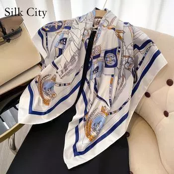 Высококачественные роскошные шелковые шарфы, повязка на голову, шарфы, шейный шарф для женщин, шелковый шарф с цепочкой, женская декоративная шаль 90*90cm красный