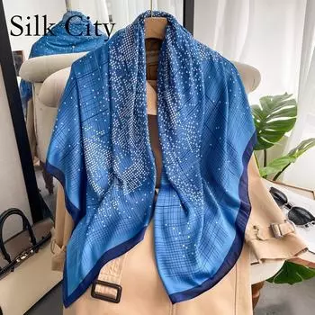 Высококачественные роскошные шелковые шарфы, повязка на голову, шарфы, шейный шарф для женщин, шелковый шарф с цепочкой, женская декоративная шаль 110*110cm красный