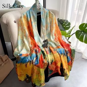 Высококачественные роскошные шелковые шарфы, повязка на голову, шарфы, шейный шарф для женщин, шелковый шарф с цепочкой, женская декоративная шаль 180-90cm