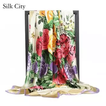 Высококачественные роскошные шелковые шарфы, повязка на голову, шарфы, шейный шарф для женщин, шелковый шарф с цепочкой, женская декоративная шаль 90*90cm