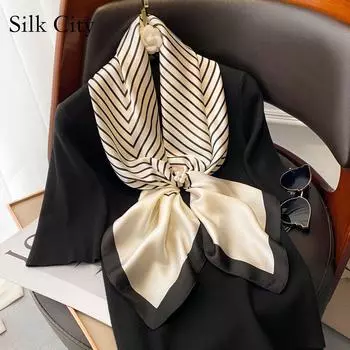 Высококачественные роскошные шелковые шарфы, повязка на голову, шарфы, шейный шарф для женщин, шелковый шарф с цепочкой, женская декоративная шаль 90-90cm