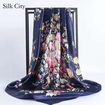 Высококачественные роскошные шелковые шарфы, повязка на голову, шарфы, шейный шарф для женщин, шелковый шарф с цепочкой, женская декоративная шаль 90*90cm