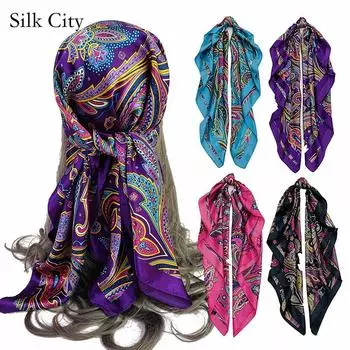 Высококачественные роскошные шелковые шарфы, повязка на голову, шарфы, шейный шарф для женщин, шелковый шарф с цепочкой, женская декоративная шаль 90cm