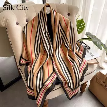 Высококачественные роскошные шелковые шарфы, повязка на голову, шарфы, шейный шарф для женщин, шелковый шарф с цепочкой, женская декоративная шаль 110-110cm