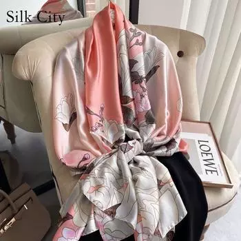 Высококачественные роскошные шелковые шарфы, повязка на голову, шарфы, шейный шарф для женщин, шелковый шарф с цепочкой, женская декоративная шаль 180-90cm