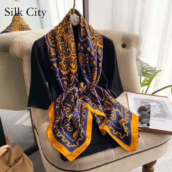 Высококачественные роскошные шелковые шарфы, повязка на голову, шарфы, шейный шарф для женщин, шелковый шарф с цепочкой, женская декоративная шаль 110-110cm
