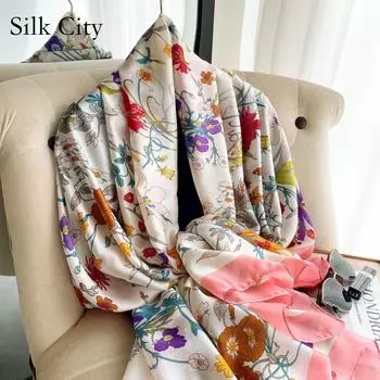 Высококачественные роскошные шелковые шарфы, повязка на голову, шарфы, шейный шарф для женщин, шелковый шарф с цепочкой, женская декоративная шаль 180-90cm