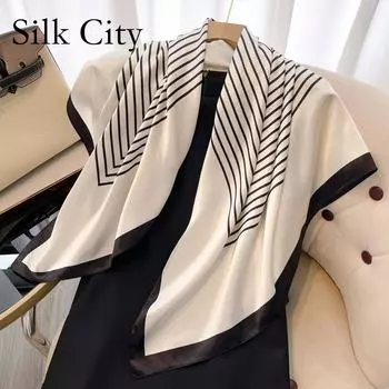 Высококачественные роскошные шелковые шарфы, повязка на голову, шарфы, шейный шарф для женщин, шелковый шарф с цепочкой, женская декоративная шаль 90*90cm