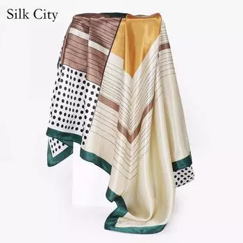 Высококачественные роскошные шелковые шарфы, повязка на голову, шарфы, шейный шарф для женщин, шелковый шарф с цепочкой, женская декоративная шаль 90cm