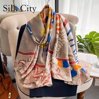 Высококачественные роскошные шелковые шарфы, повязка на голову, шарфы, шейный шарф для женщин, шелковый шарф с цепочкой, женская декоративная шаль 180*90cm