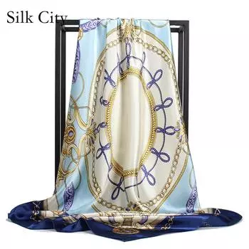 Высококачественные роскошные шелковые шарфы, повязка на голову, шарфы, шейный шарф для женщин, шелковый шарф с цепочкой, женская декоративная шаль 90*90cm красный