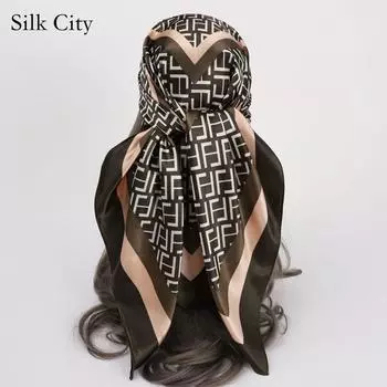 Высококачественные роскошные шелковые шарфы, повязка на голову, шарфы, шейный шарф для женщин, шелковый шарф с цепочкой, женская декоративная шаль 90cm