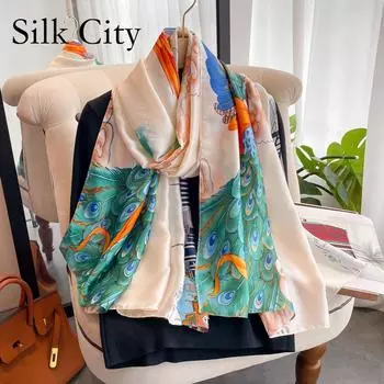 Высококачественные роскошные шелковые шарфы, повязка на голову, шарфы, шейный шарф для женщин, шелковый шарф с цепочкой, женская декоративная шаль 180*90cm белый