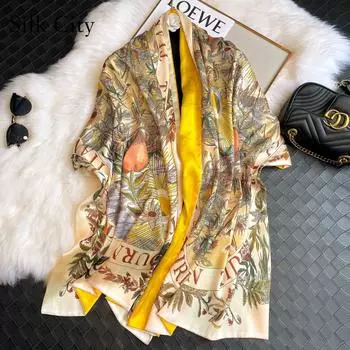 Высококачественные роскошные шелковые шарфы, повязка на голову, шарфы, шейный шарф для женщин, шелковый шарф с цепочкой, женская декоративная шаль 180-70cm