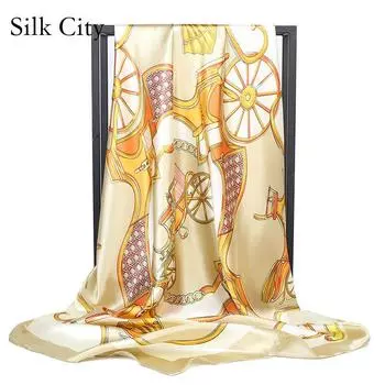 Высококачественные роскошные шелковые шарфы, повязка на голову, шарфы, шейный шарф для женщин, шелковый шарф с цепочкой, женская декоративная шаль 90*90cm хаки