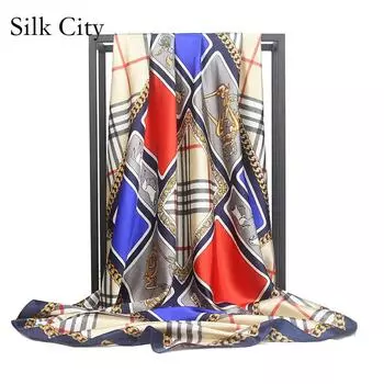 Высококачественные роскошные шелковые шарфы, повязка на голову, шарфы, шейный шарф для женщин, шелковый шарф с цепочкой, женская декоративная шаль 90*90cm