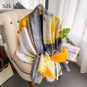 Высококачественные роскошные шелковые шарфы, повязка на голову, шарфы, шейный шарф для женщин, шелковый шарф с цепочкой, женская декоративная шаль 180*90cm