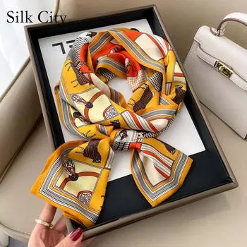 Высококачественные роскошные шелковые шарфы, повязка на голову, шарфы, шейный шарф для женщин, шелковый шарф с цепочкой, женская декоративная шаль 150-17cm