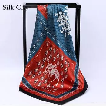 Высококачественные роскошные шелковые шарфы, повязка на голову, шарфы, шейный шарф для женщин, шелковый шарф с цепочкой, женская декоративная шаль 90*90cm