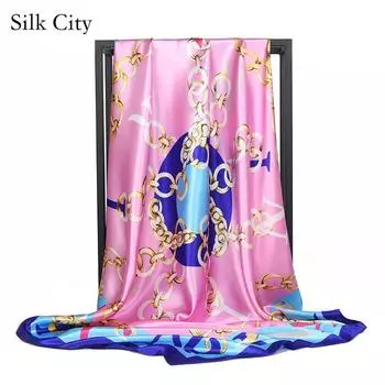 Высококачественные роскошные шелковые шарфы, повязка на голову, шарфы, шейный шарф для женщин, шелковый шарф с цепочкой, женская декоративная шаль 90*90cm