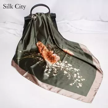 Высококачественные роскошные шелковые шарфы, повязка на голову, шарфы, шейный шарф для женщин, шелковый шарф с цепочкой, женская декоративная шаль 90*90cm