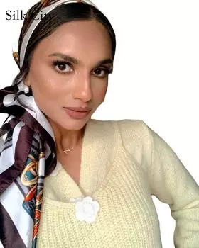 Высококачественные роскошные шелковые шарфы, повязка на голову, шарфы, шейный шарф для женщин, шелковый шарф с цепочкой, женская декоративная шаль 90*90cm