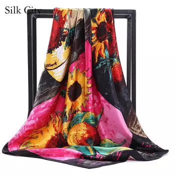 Высококачественные роскошные шелковые шарфы, повязка на голову, шарфы, шейный шарф для женщин, шелковый шарф с цепочкой, женская декоративная шаль 90*90cm