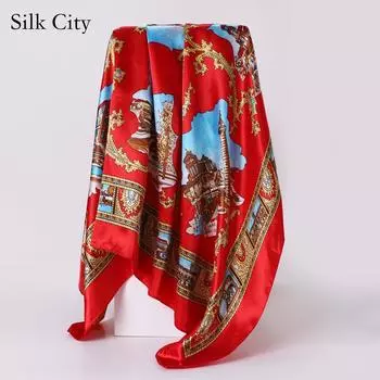 Высококачественные роскошные шелковые шарфы, повязка на голову, шарфы, шейный шарф для женщин, шелковый шарф с цепочкой, женская декоративная шаль 90cm