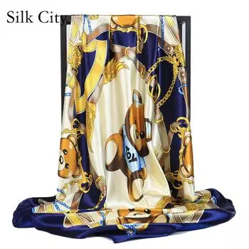 Высококачественные роскошные шелковые шарфы, повязка на голову, шарфы, шейный шарф для женщин, шелковый шарф с цепочкой, женская декоративная шаль 90*90cmtudung-satin красный