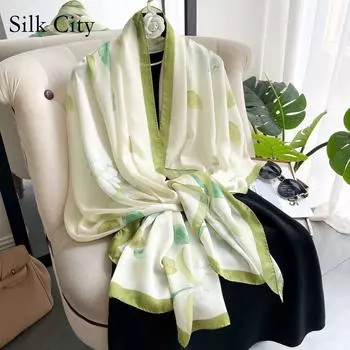 Высококачественные роскошные шелковые шарфы, повязка на голову, шарфы, шейный шарф для женщин, шелковый шарф с цепочкой, женская декоративная шаль 180-90cm