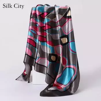 Высококачественные роскошные шелковые шарфы, повязка на голову, шарфы, шейный шарф для женщин, шелковый шарф с цепочкой, женская декоративная шаль 90cm