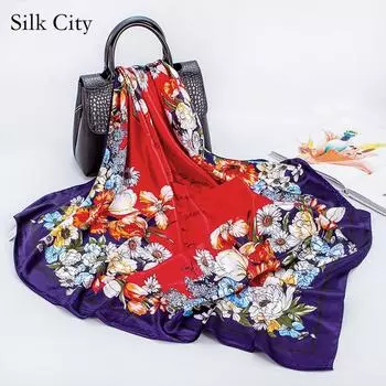 Высококачественные роскошные шелковые шарфы, повязка на голову, шарфы, шейный шарф для женщин, шелковый шарф с цепочкой, женская декоративная шаль 90*90cm