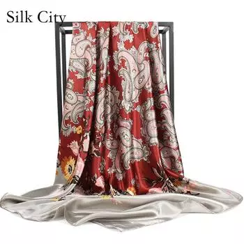 Высококачественные роскошные шелковые шарфы, повязка на голову, шарфы, шейный шарф для женщин, шелковый шарф с цепочкой, женская декоративная шаль 90*90cm