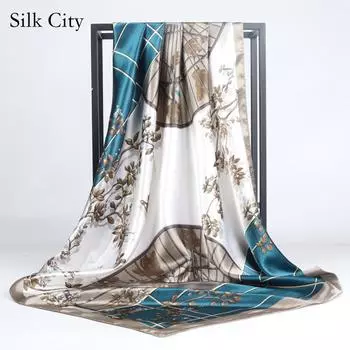 Высококачественные роскошные шелковые шарфы, повязка на голову, шарфы, шейный шарф для женщин, шелковый шарф с цепочкой, женская декоративная шаль 90*90cm