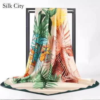 Высококачественные роскошные шелковые шарфы, повязка на голову, шарфы, шейный шарф для женщин, шелковый шарф с цепочкой, женская декоративная шаль 90*90cm
