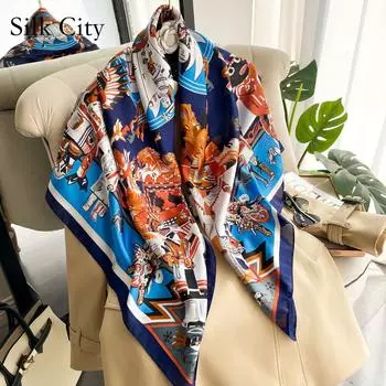 Высококачественные роскошные шелковые шарфы, повязка на голову, шарфы, шейный шарф для женщин, шелковый шарф с цепочкой, женская декоративная шаль 110-110cm