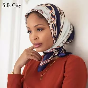 Высококачественные роскошные шелковые шарфы, повязка на голову, шарфы, шейный шарф для женщин, шелковый шарф с цепочкой, женская декоративная шаль 90*90cm красный