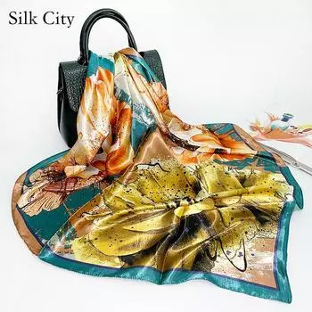 Высококачественные роскошные шелковые шарфы, повязка на голову, шарфы, шейный шарф для женщин, шелковый шарф с цепочкой, женская декоративная шаль 90*90cm