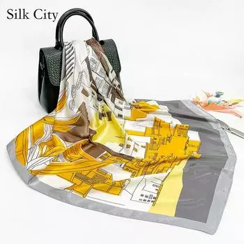 Высококачественные роскошные шелковые шарфы, повязка на голову, шарфы, шейный шарф для женщин, шелковый шарф с цепочкой, женская декоративная шаль 90*90cm