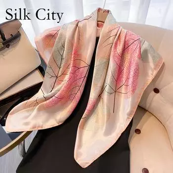 Высококачественные роскошные шелковые шарфы, повязка на голову, шарфы, шейный шарф для женщин, шелковый шарф с цепочкой, женская декоративная шаль 90*90cm розовый