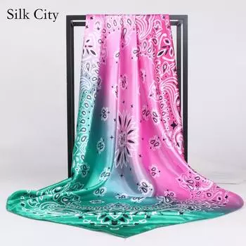 Высококачественные роскошные шелковые шарфы, повязка на голову, шарфы, шейный шарф для женщин, шелковый шарф с цепочкой, женская декоративная шаль 90*90cm