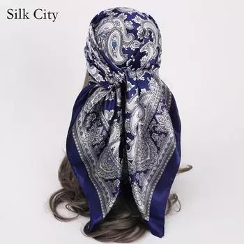 Высококачественные роскошные шелковые шарфы, повязка на голову, шарфы, шейный шарф для женщин, шелковый шарф с цепочкой, женская декоративная шаль 90cm