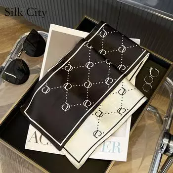 Высококачественные роскошные шелковые шарфы, повязка на голову, шарфы, шейный шарф для женщин, шелковый шарф с цепочкой, женская декоративная шаль 110-14cm