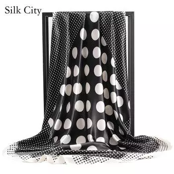 Высококачественные роскошные шелковые шарфы, повязка на голову, шарфы, шейный шарф для женщин, шелковый шарф с цепочкой, женская декоративная шаль 90*90cm чёрный