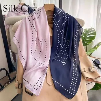 Высококачественные роскошные шелковые шарфы, повязка на голову, шарфы, шейный шарф для женщин, шелковый шарф с цепочкой, женская декоративная шаль 110*110cm