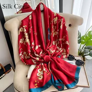 Высококачественные роскошные шелковые шарфы, повязка на голову, шарфы, шейный шарф для женщин, шелковый шарф с цепочкой, женская декоративная шаль 180