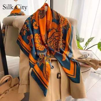 Высококачественные роскошные шелковые шарфы, повязка на голову, шарфы, шейный шарф для женщин, шелковый шарф с цепочкой, женская декоративная шаль 110-110cm