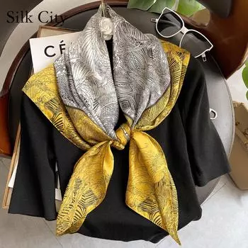 Высококачественные роскошные шелковые шарфы, повязка на голову, шарфы, шейный шарф для женщин, шелковый шарф с цепочкой, женская декоративная шаль 90-90cm