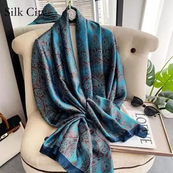 Высококачественные роскошные шелковые шарфы, повязка на голову, шарфы, шейный шарф для женщин, шелковый шарф с цепочкой, женская декоративная шаль 180