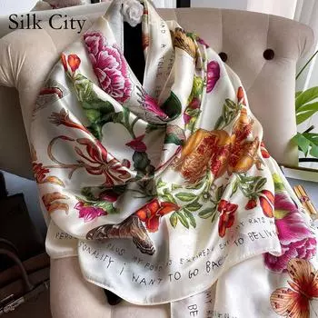 Высококачественные роскошные шелковые шарфы, повязка на голову, шарфы, шейный шарф для женщин, шелковый шарф с цепочкой, женская декоративная шаль 180-90cm